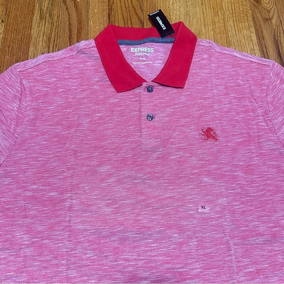 Express Pique Polo Shirt Mens XL Small Lion Red Heathered Breathable Summer New - Picture 3 of 9